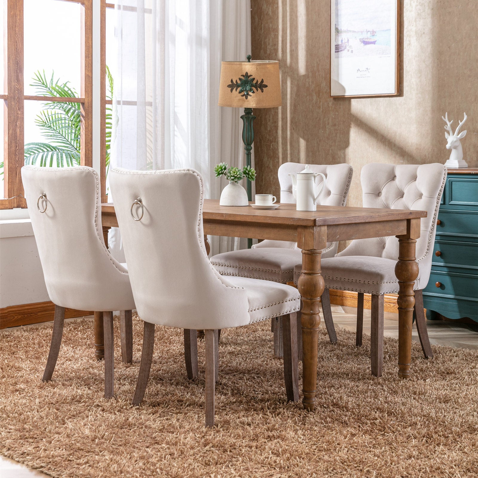 Nikki Collection Modern High-end Tufted Solid Wood Contemporary Velvet Upholstered Dining Chair 2-Pcs SetBeige - Korvel
