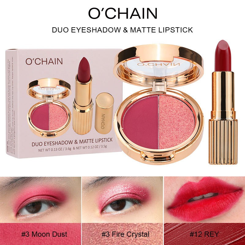 O'CHAIN Pearlescent two-color eyeshadow Matte lipstick does not fade and does not stick to the cup powdery delicate eyeshadow palette - Korvel