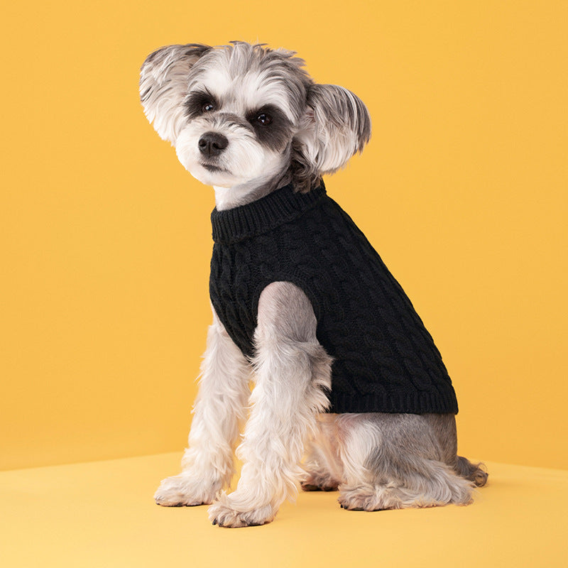 Autumn and winter pet dog cat warm solid color classic Fried Dough Twists sweater thickened turtleneck sweater - Korvel