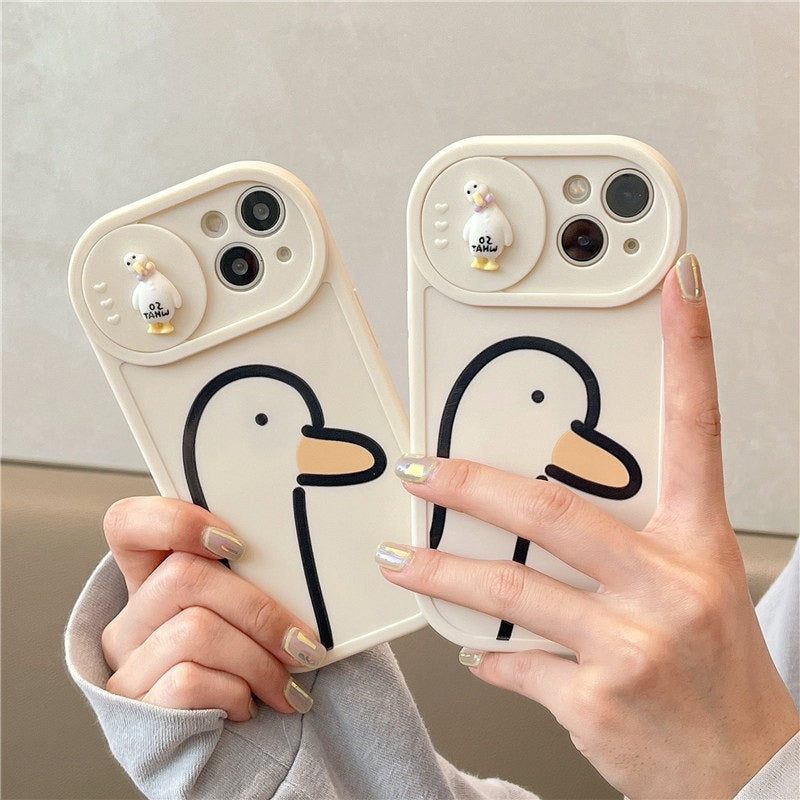Net Red Duck for Apple 13 Mobile Phone Case Push Window iPhone14promax Women's 11/12 Silicone Soft Cover X - Korvel