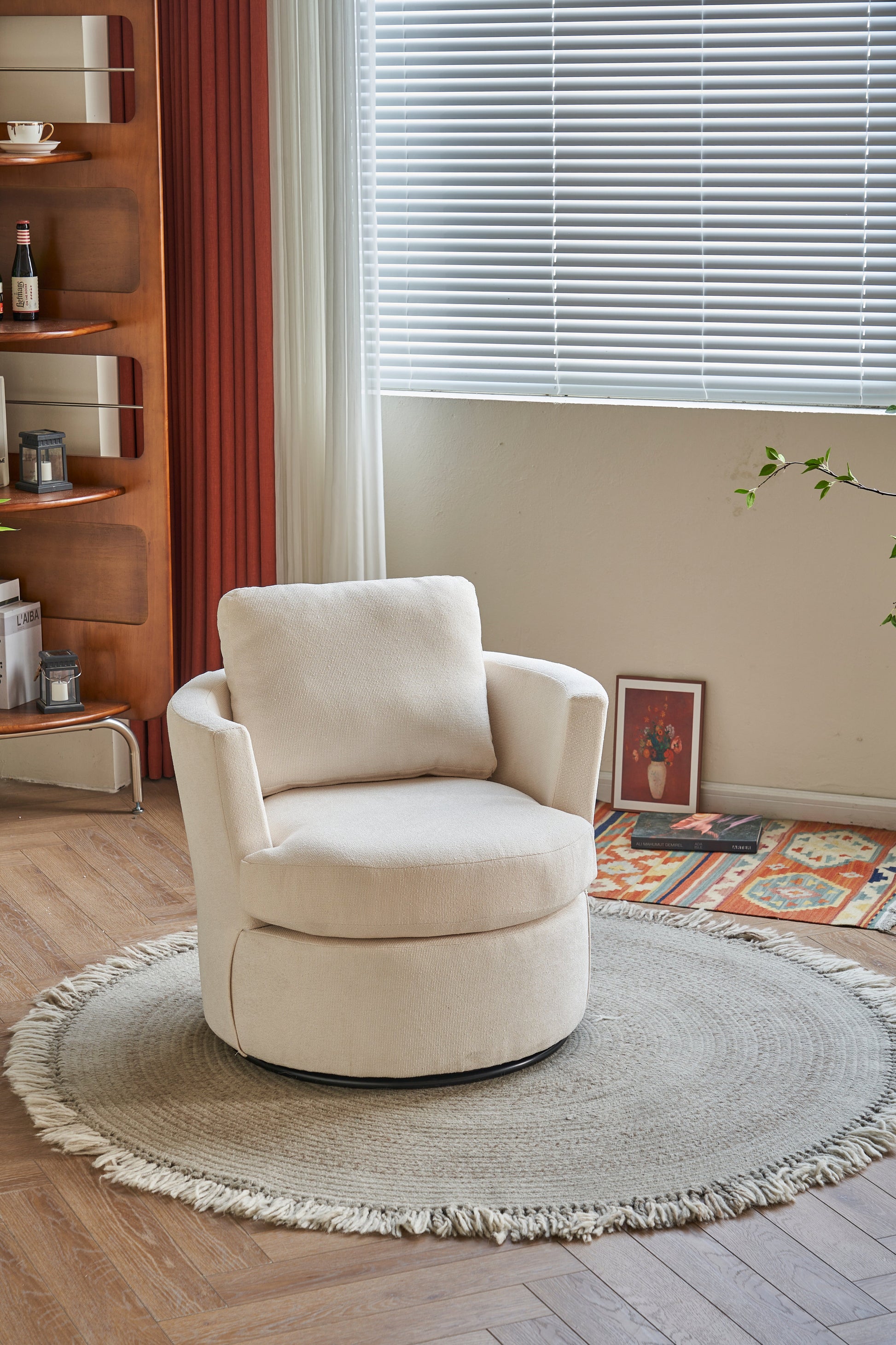 Rotating bucket chair living room comfortable circular sofa chair 360 degree rotating bucket club chair armchair (beige) - Korvel