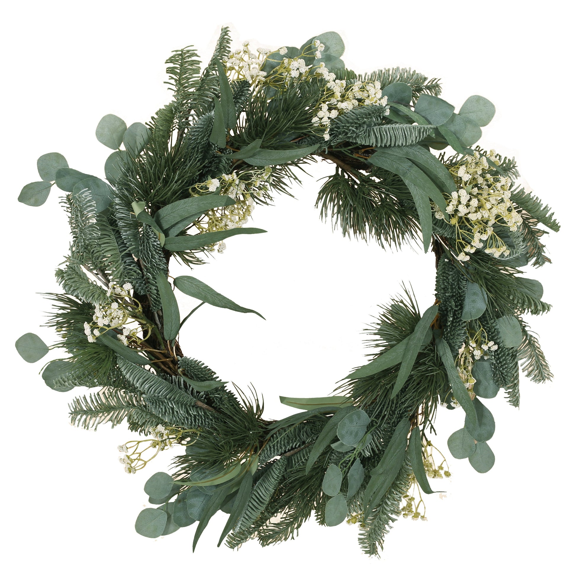 30IN Eucalyptus leaves, pine twigs, stars wreath - Korvel