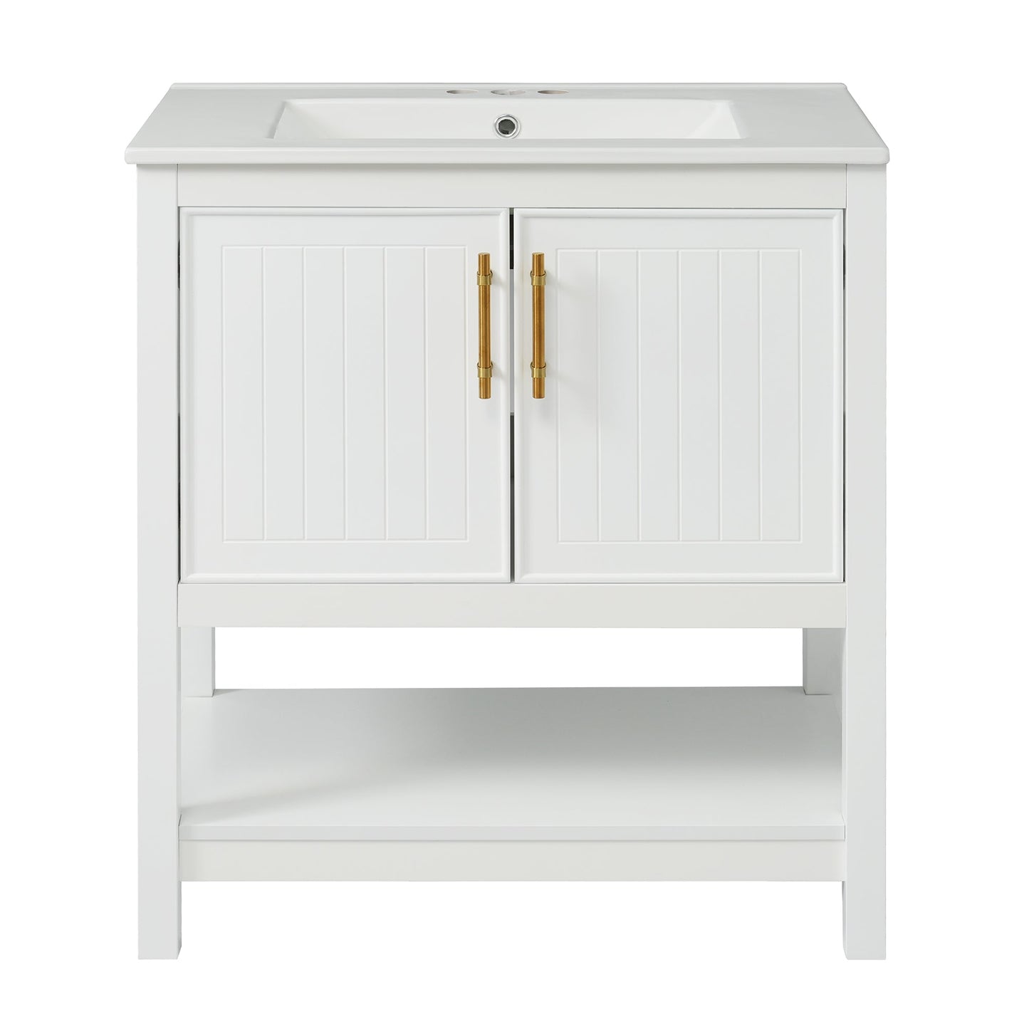 30-Inch White Bathroom Vanity with Ceramic Sink and Versatile Storage - Ideal for Small Bathrooms - Korvel