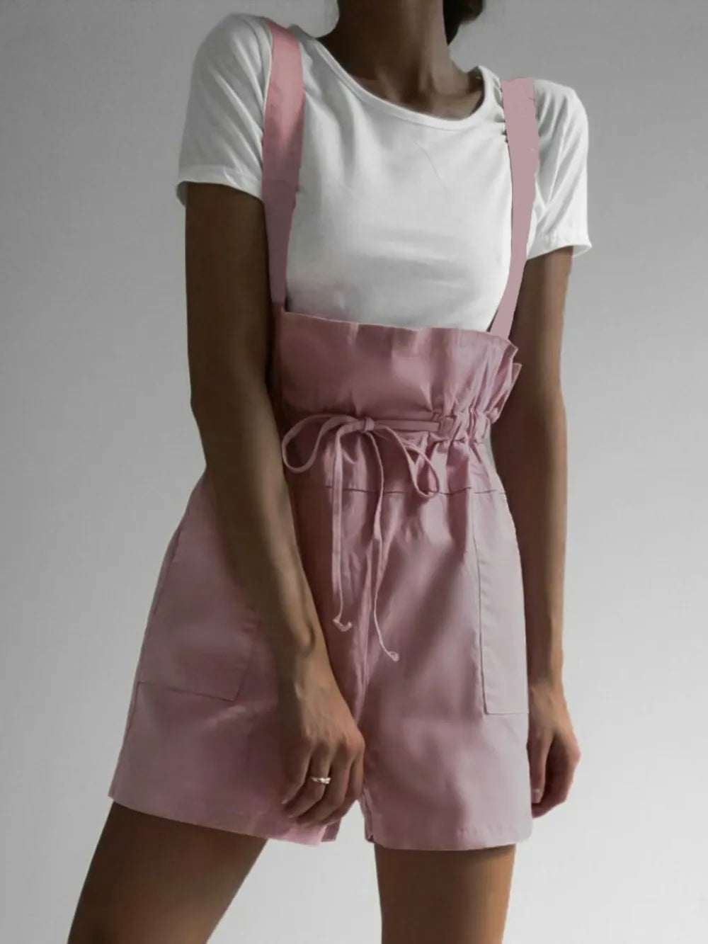 Drawstring Wide Strap Overalls with Pockets - Korvel