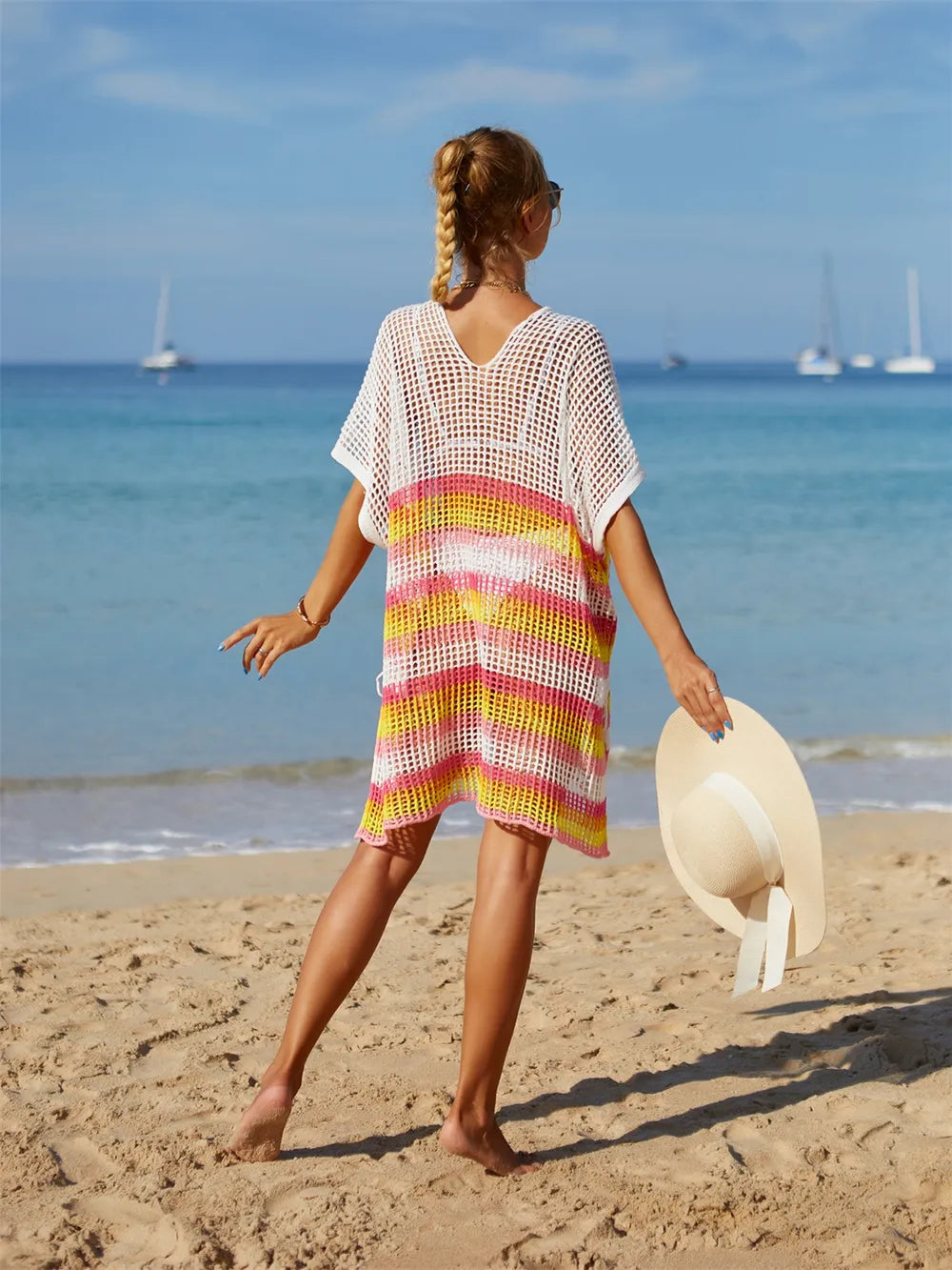 Cutout Striped Cover-Up with Tassel - Korvel