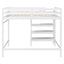 Full Size Loft Bed with Storage Staircase and Clothes Hanger - White