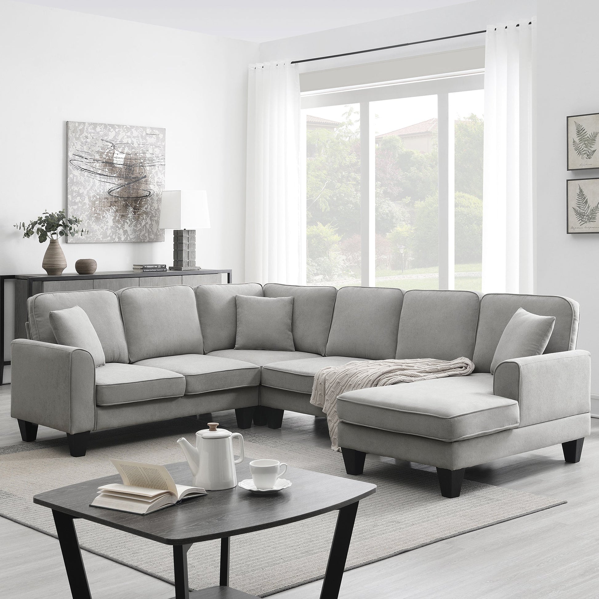 [VIDEO provided] [New] 108*85.5" Modern U Shape Sectional Sofa 7 Seat Fabric Sectional Sofa Set - Korvel
