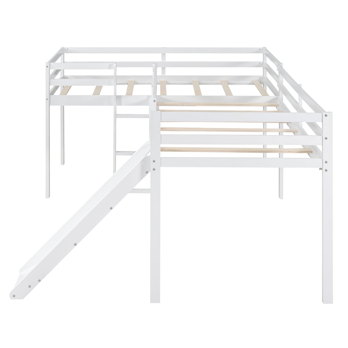 Lit mezzanine en forme de L pour enfant avec échelle et toboggan - Blanc