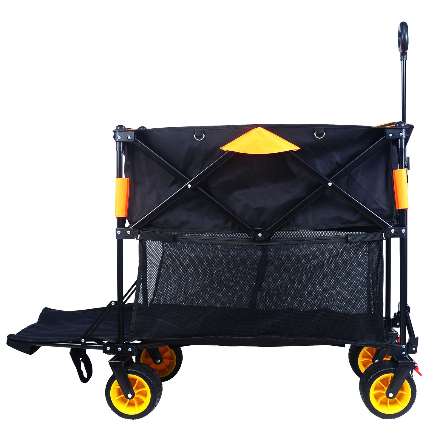 Big large capacity Folding cart Extra Long Extender Wagon Cart Folding Wagon Garden Shopping Beach Cart (black +orange) - Korvel