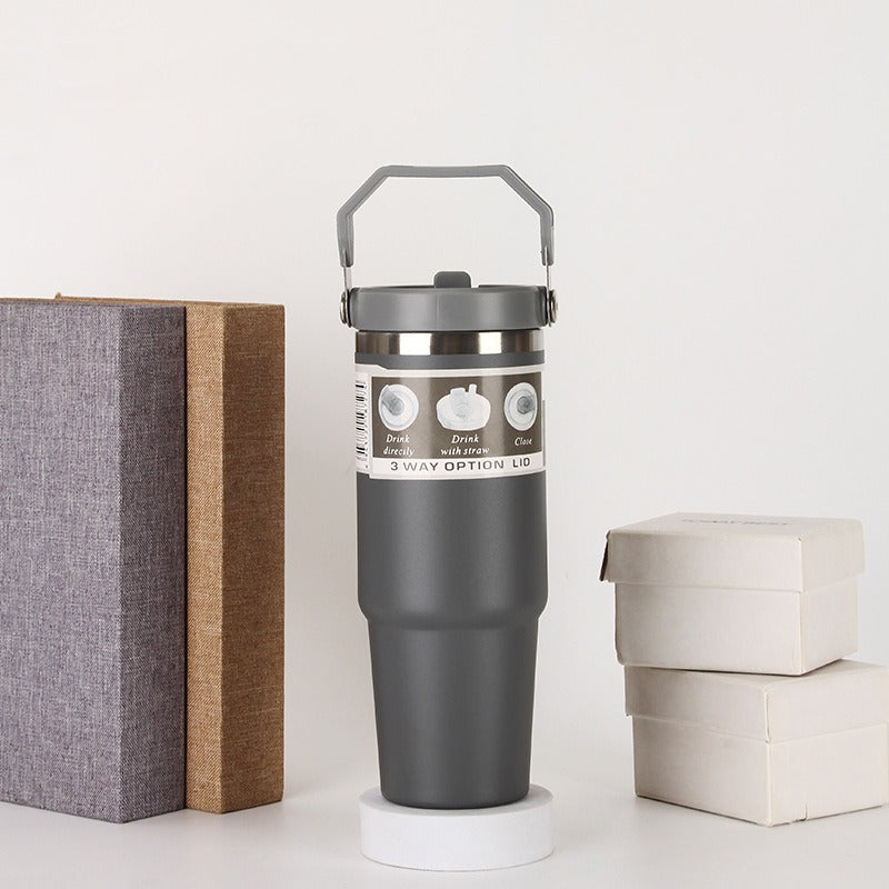 20oz30ozPortable Car Cup Stainless Steel Cup Travel Sports Water Bottle With Handle Cover Coffee Tumbler Cup - Korvel