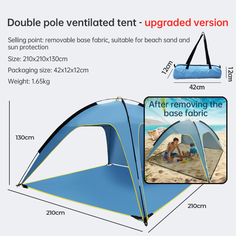 Quick-open beach tent, sun shelter, light shade for outdoor camping, 3-vented, spacious design - Korvel