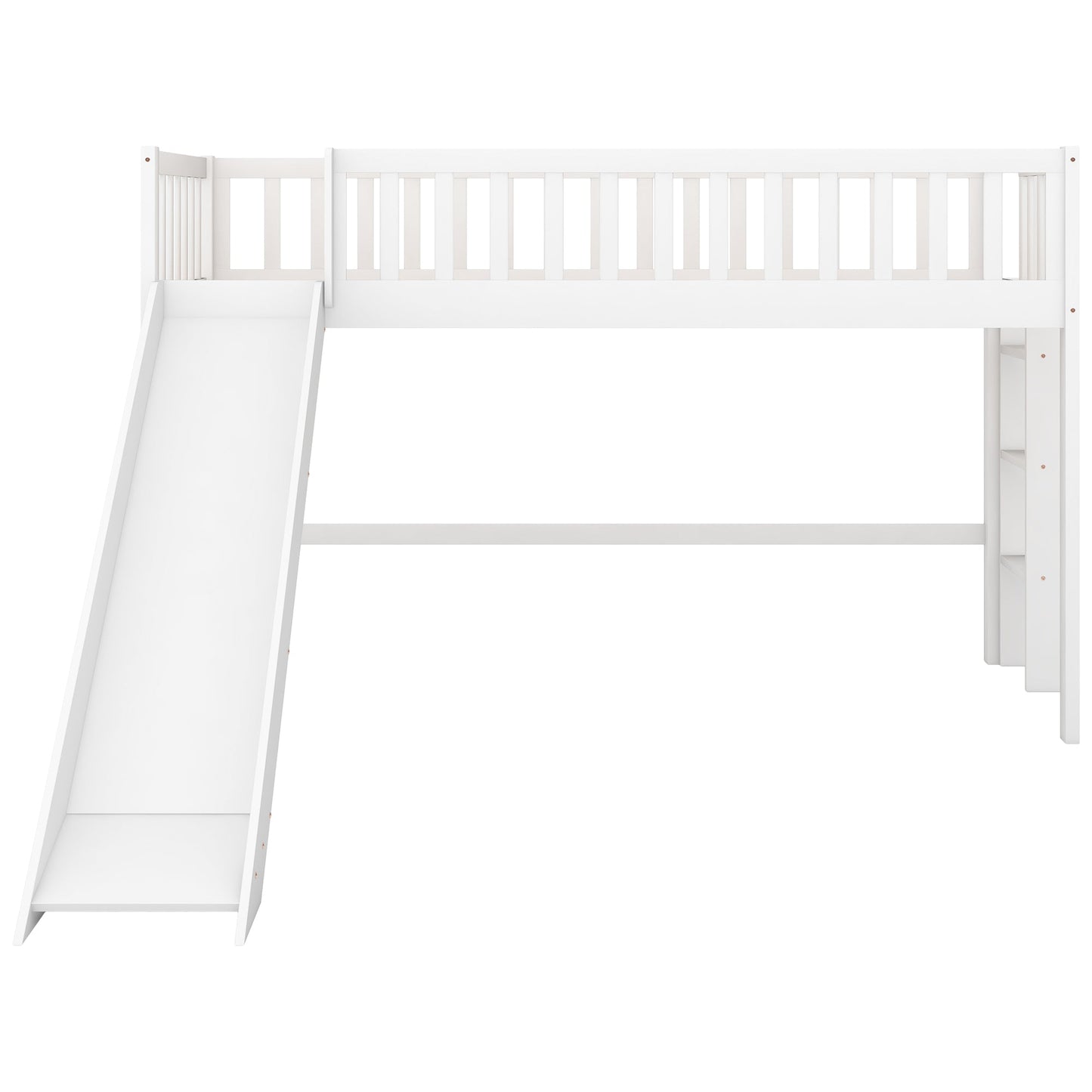 Twin Size Low Loft Bed with Ladder and Slide White - Korvel