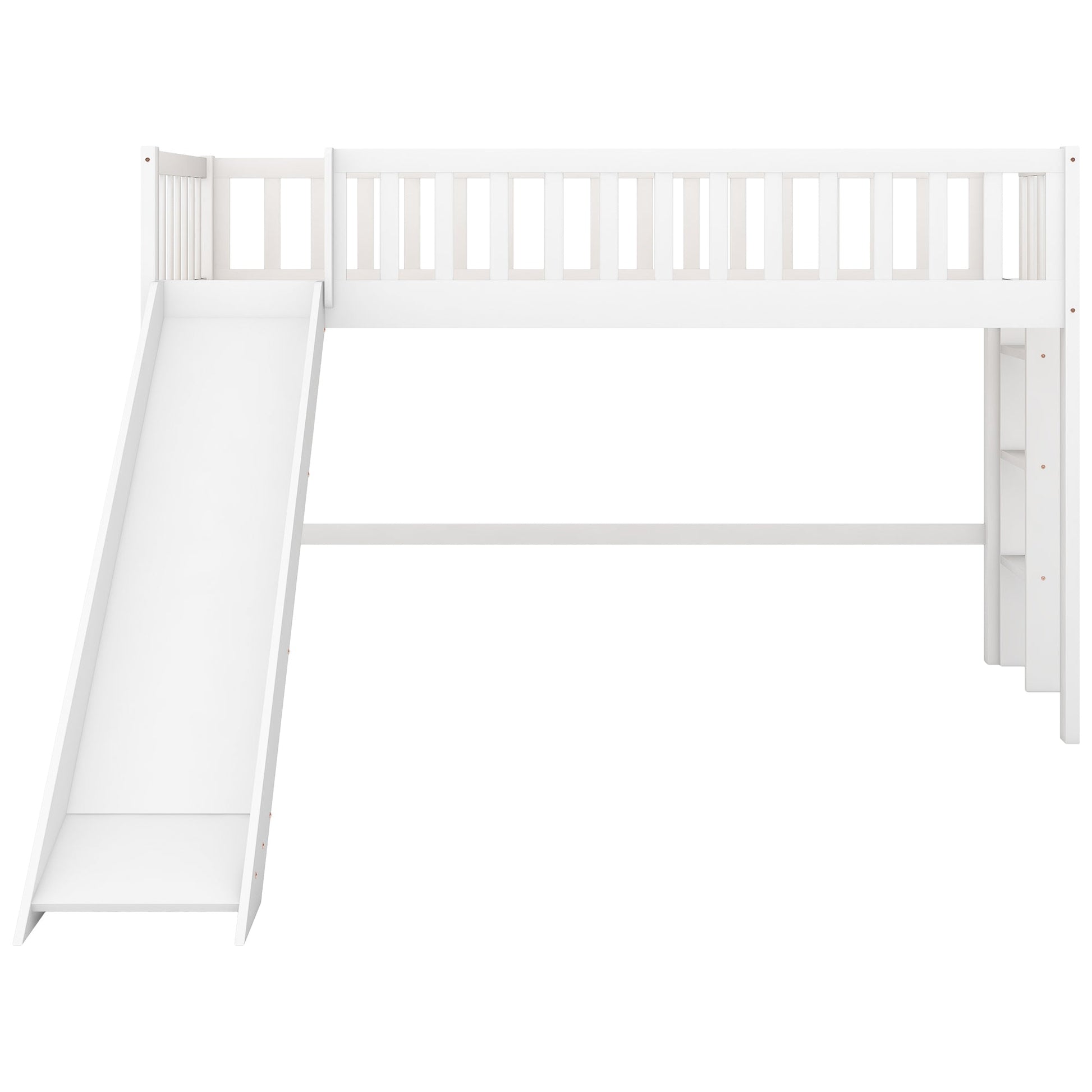 Twin Size Low Loft Bed with Ladder and Slide White - Korvel