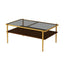 Rectangle Coffee Table with Gray Tempered Glass top and Golden Legs, Modern Table for Living Room - Korvel