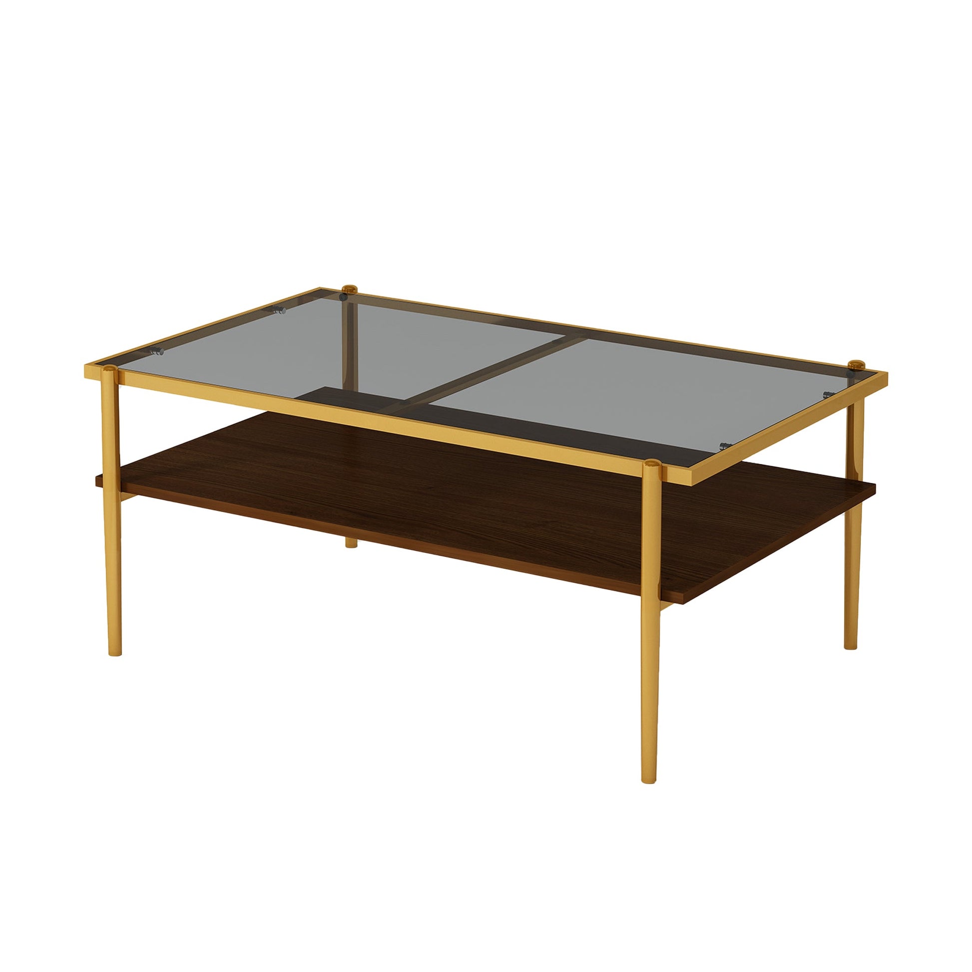 Rectangle Coffee Table with Gray Tempered Glass top and Golden Legs, Modern Table for Living Room - Korvel