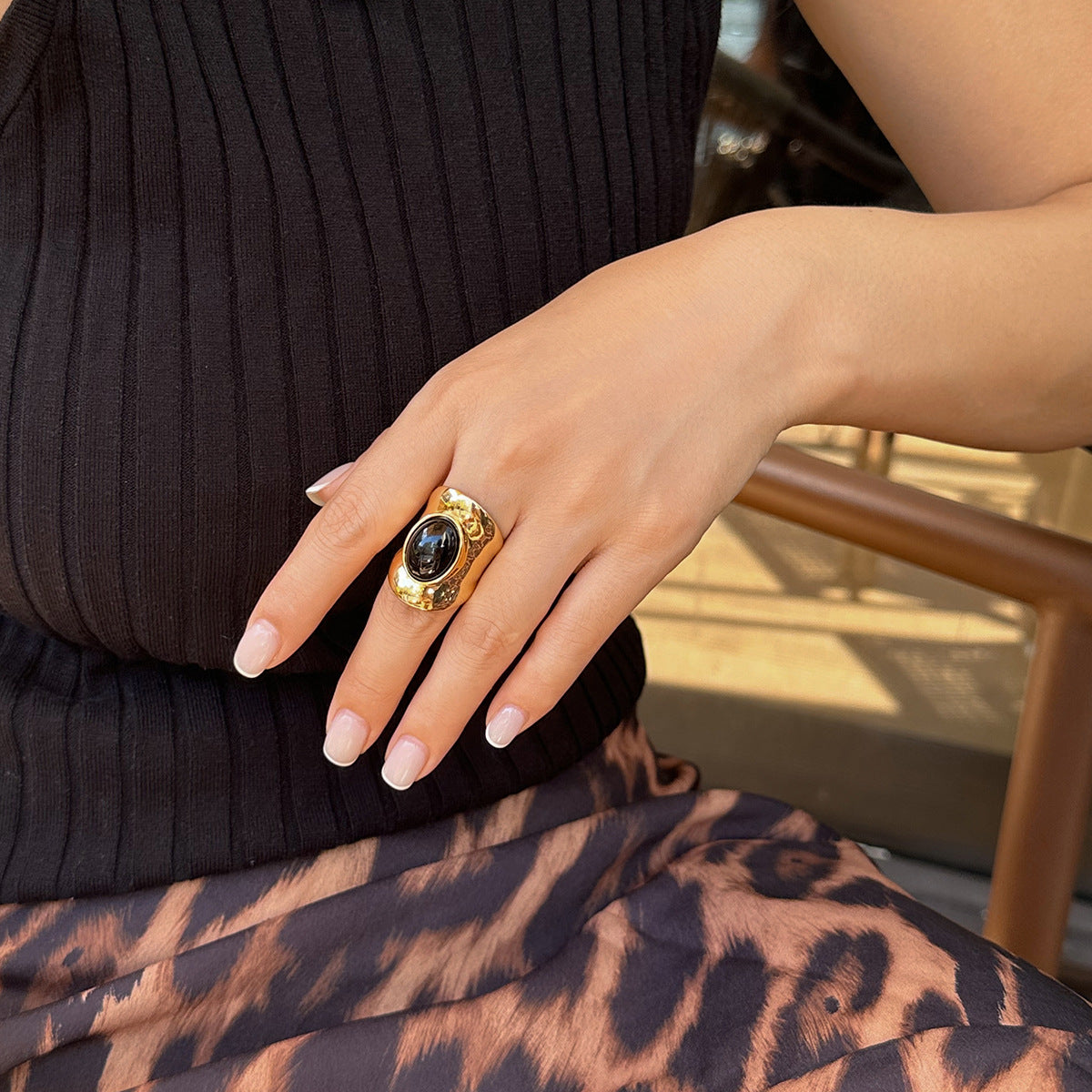 Retro Irregular Inlaid Gemstone Ring Geometric Acrylic Versatile Ring Set - Korvel