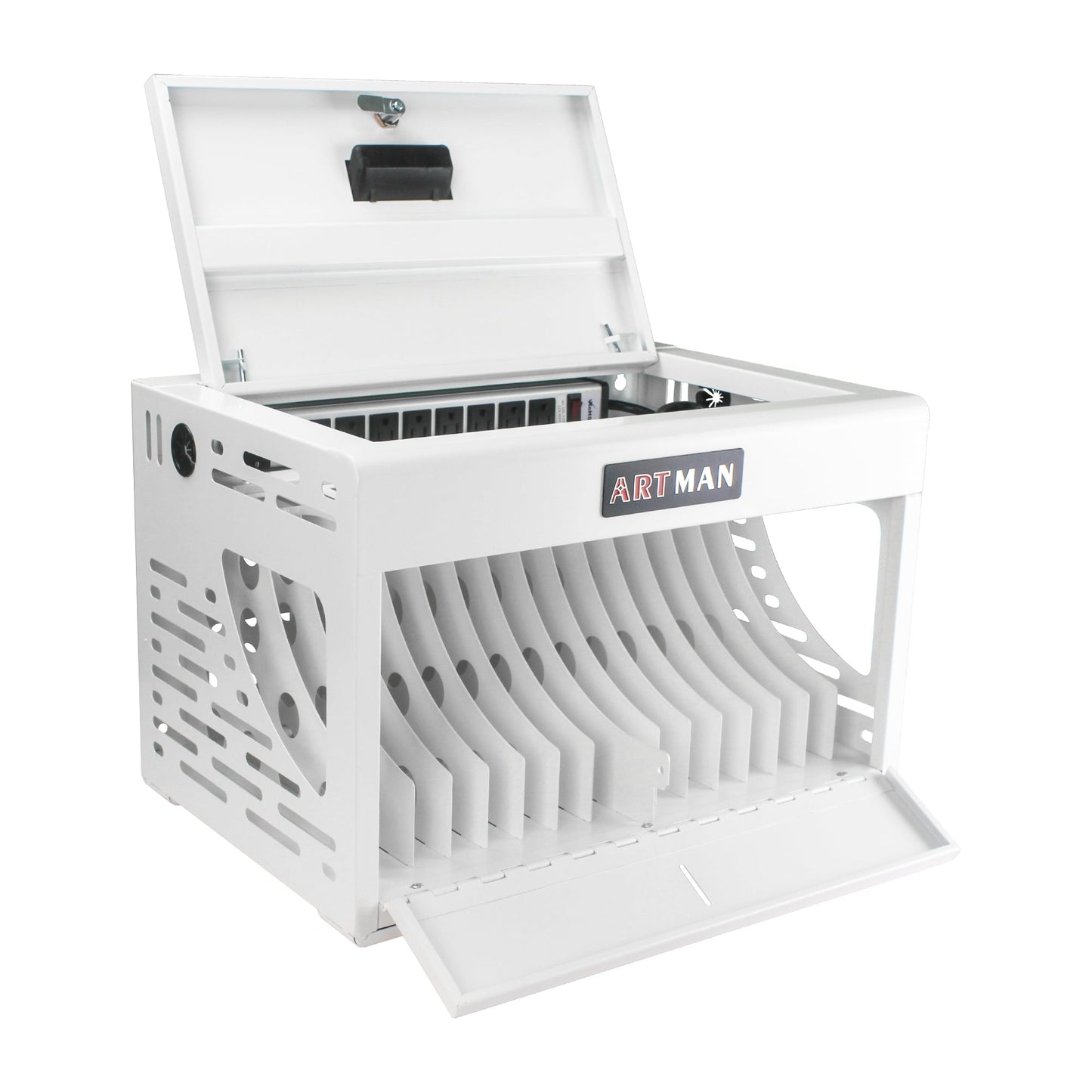 16 Bay Locking Charging Cabinet for Laptops and Chromebooks - White