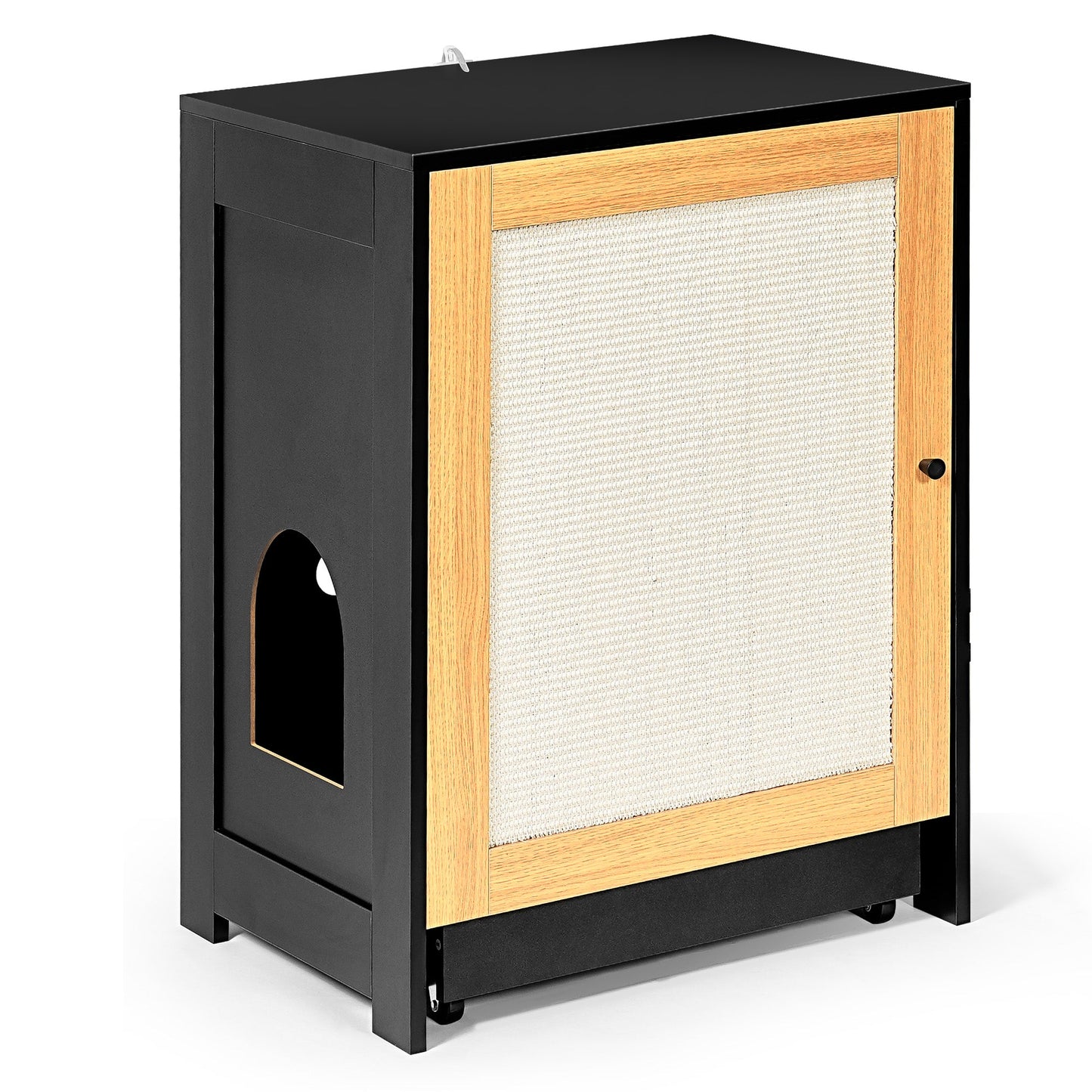 Elegant Cat Litter Box Enclosure with Sisal Door - Black