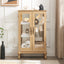 Dual door Curio cabinet with tempered glass doors, mirrored back panel and adjustable shelves, home lighting display cabinet Oak - Korvel