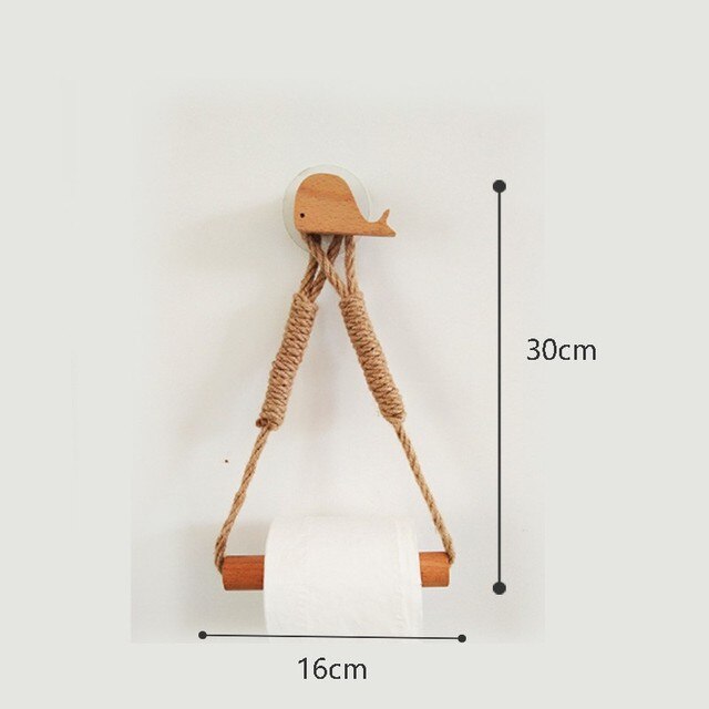 Support en papier hygiénique en bois animal nordique avec corde en chanvre