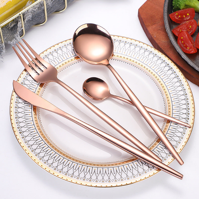 Portuguese Stainless Steel Knife Fork Spoon Golden Steak Knife Fork Set Four-Piece Tableware Set - Korvel