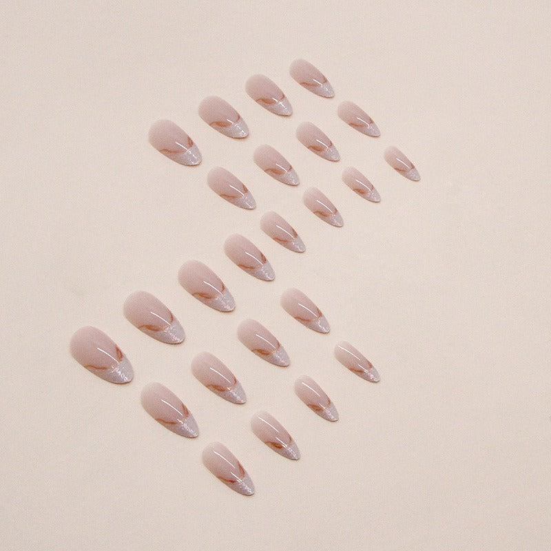Irregular Pearlescent Phnom Penh French Manicure Sweet Ins Style Almond Nail Glitter French Manicure Wearable Manicure - Korvel
