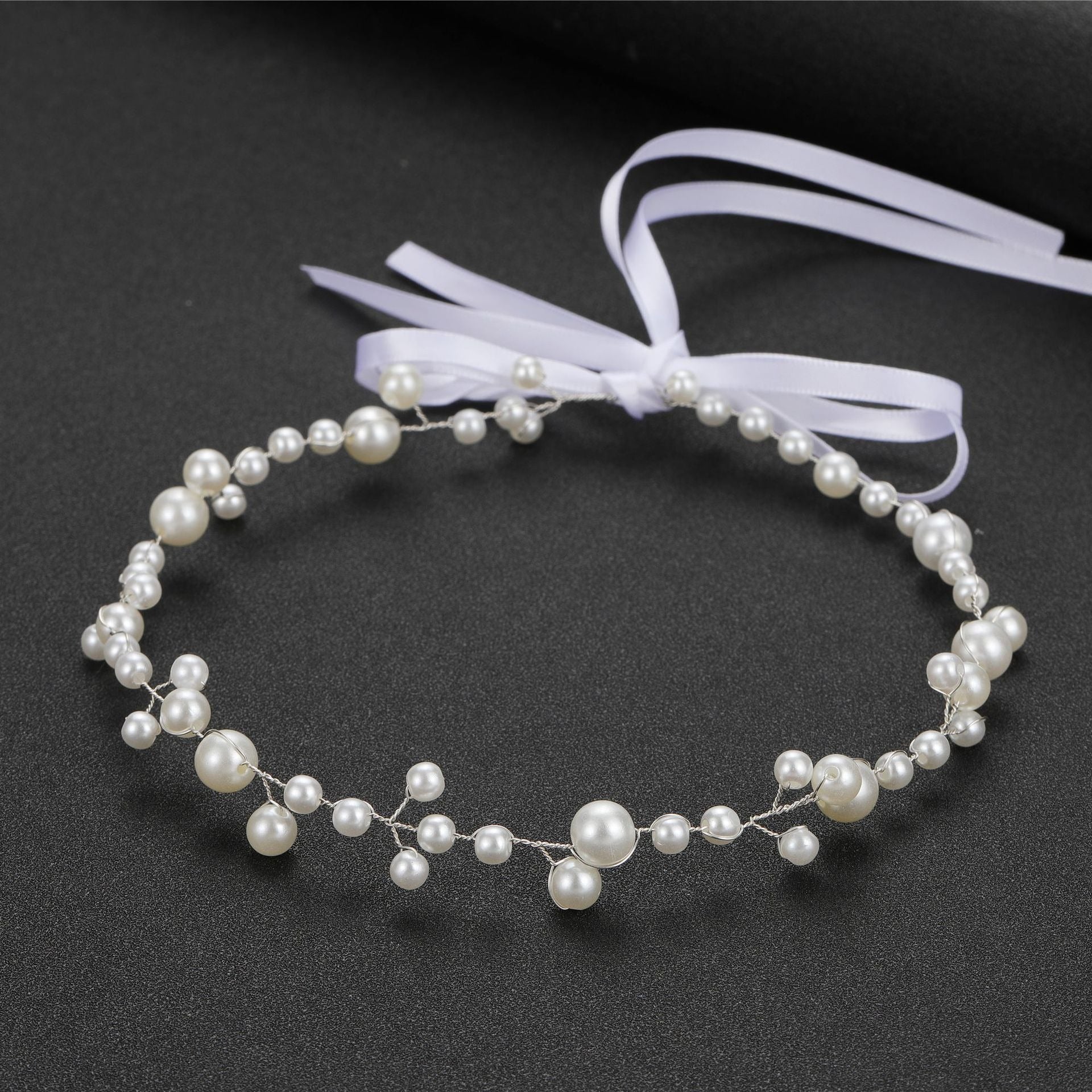 Bride Wedding Hair Accessories Simple Pearl Soft Chain Headband - Korvel