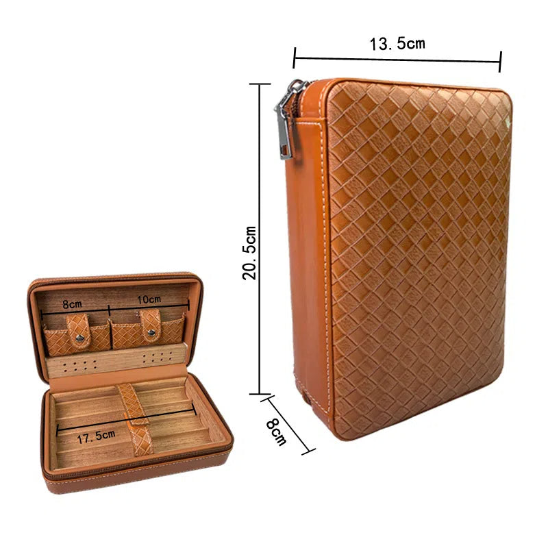 Carved version cigar box portable cedar wood cigar moisturizing box cowhide cigar box storage box Gaoxiba - Korvel