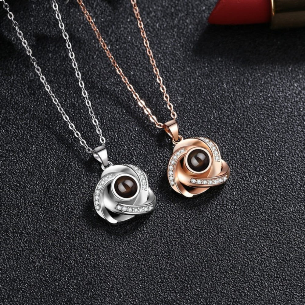 100 languages, I love you. Projection necklace, simple and fashionable, spiral pendant, collarbone chain - Korvel