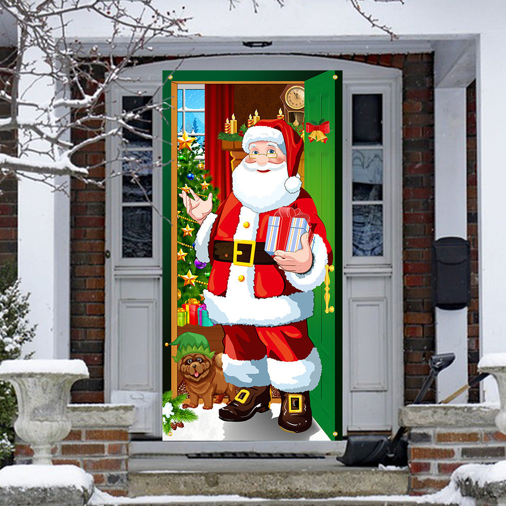 New Christmas Door Curtains, Flags, Outdoor Photography, Santa Claus and Puppies, Background Decoration, Hanging Cloth - Korvel