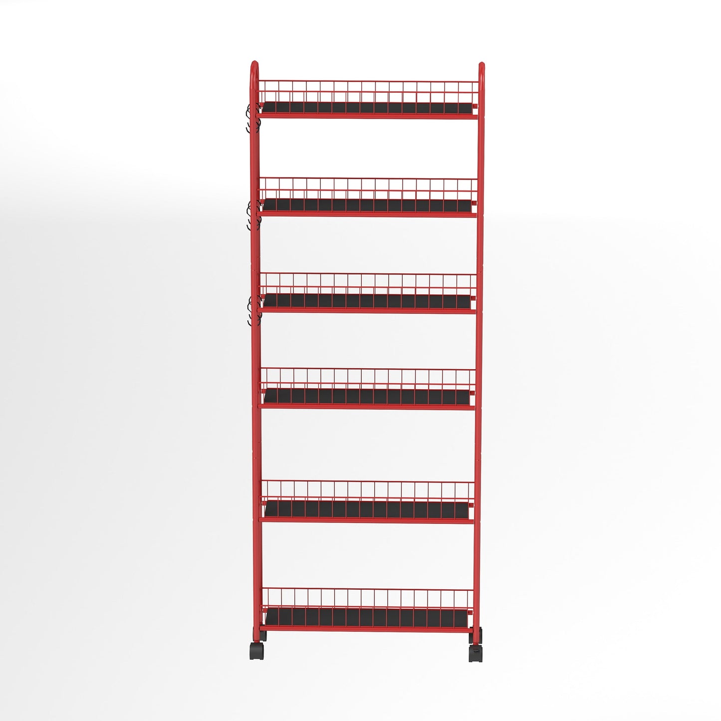 Red 6-story rolling cart gap kitchen ultra-thin sliding out storage tower shelf with wheels, 6 baskets - Korvel