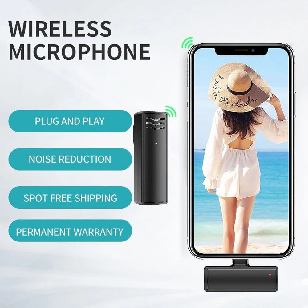 Wireless lavalier microphone for live recording intelligent noise reduction multifunctional portable small microphone - Korvel