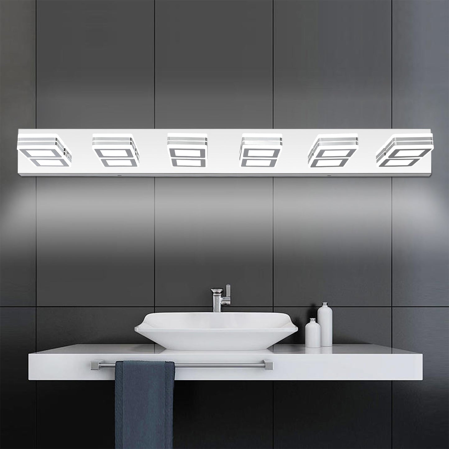 LED Modern Chrome Makeup Light, 6-Lights Acrylic Chrome Makeup Mirror Light - Korvel