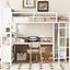 Metal loft bed with wardrobe and L-shaped desk, full-size loft bed with storage cabinet and shelf, white - Korvel