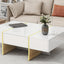 ON-TRANS 47.2 inch x 31.4 inch multifunctional rectangular sofa table with 2 drawers and gold wood grain leg center table, white - Korvel