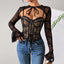 Lace sexy mesh see through backless long sleeved shawl new two-piece set spicy girl camisole vest - Korvel