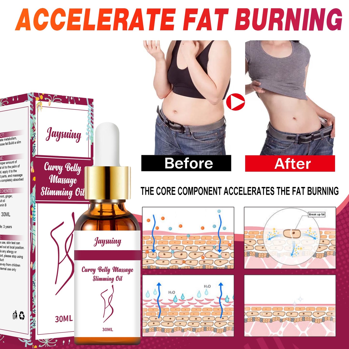 Body Shaping Essential Oil, Slimming Fat Belly Thighs Body Slimming Beauty Massage Essential Oil - Korvel