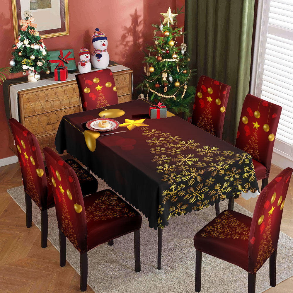 Christmas printed tablecloth, chair cover, waterproof, oil resistant, festive decoration, dining table cloth, chair cover, universal household use - Korvel