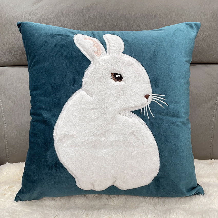 Charming Pink Bunny Velvet Pillow Cover