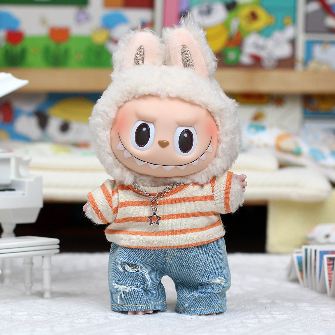 Labubu Doll T-Shirt with Ripped Jeans - Heartfelt Macaron
