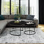 A set of nested coffee tables, 27.6-inch round coffee table, wooden marble patterned tabletop, sturdy metal frame (black) - Korvel