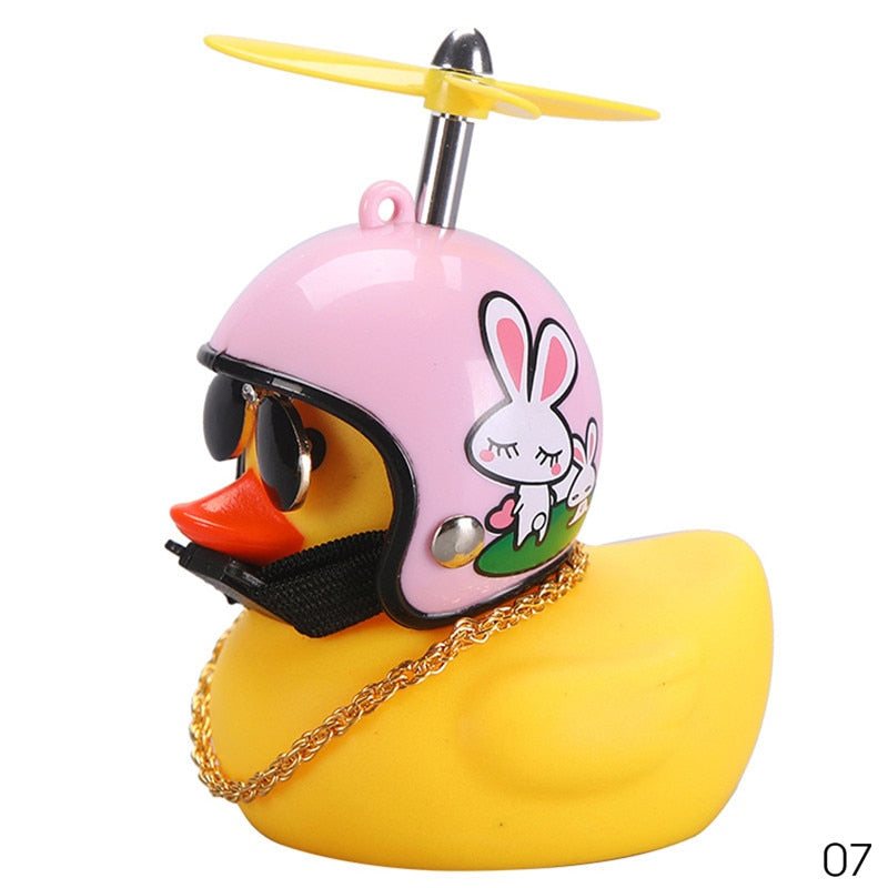 Car Duck with Helmet Broken Wind Small Yellow Duck Road Bike Motor Helmet Riding Cycling Car Accessories Decor Without Lights - Korvel
