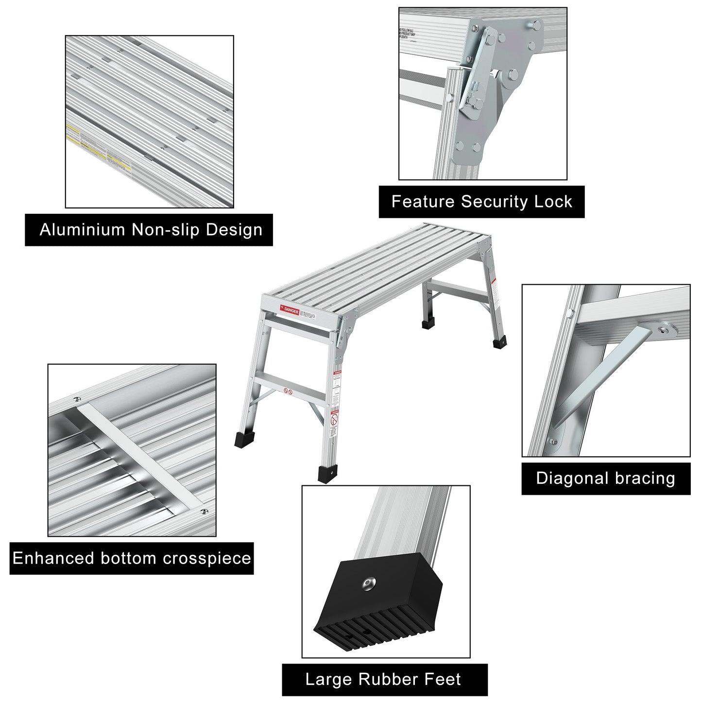 Work Platform Aluminum Portable Bench Folding Ladder ANSI Capacity 225 LBS 40" - Korvel