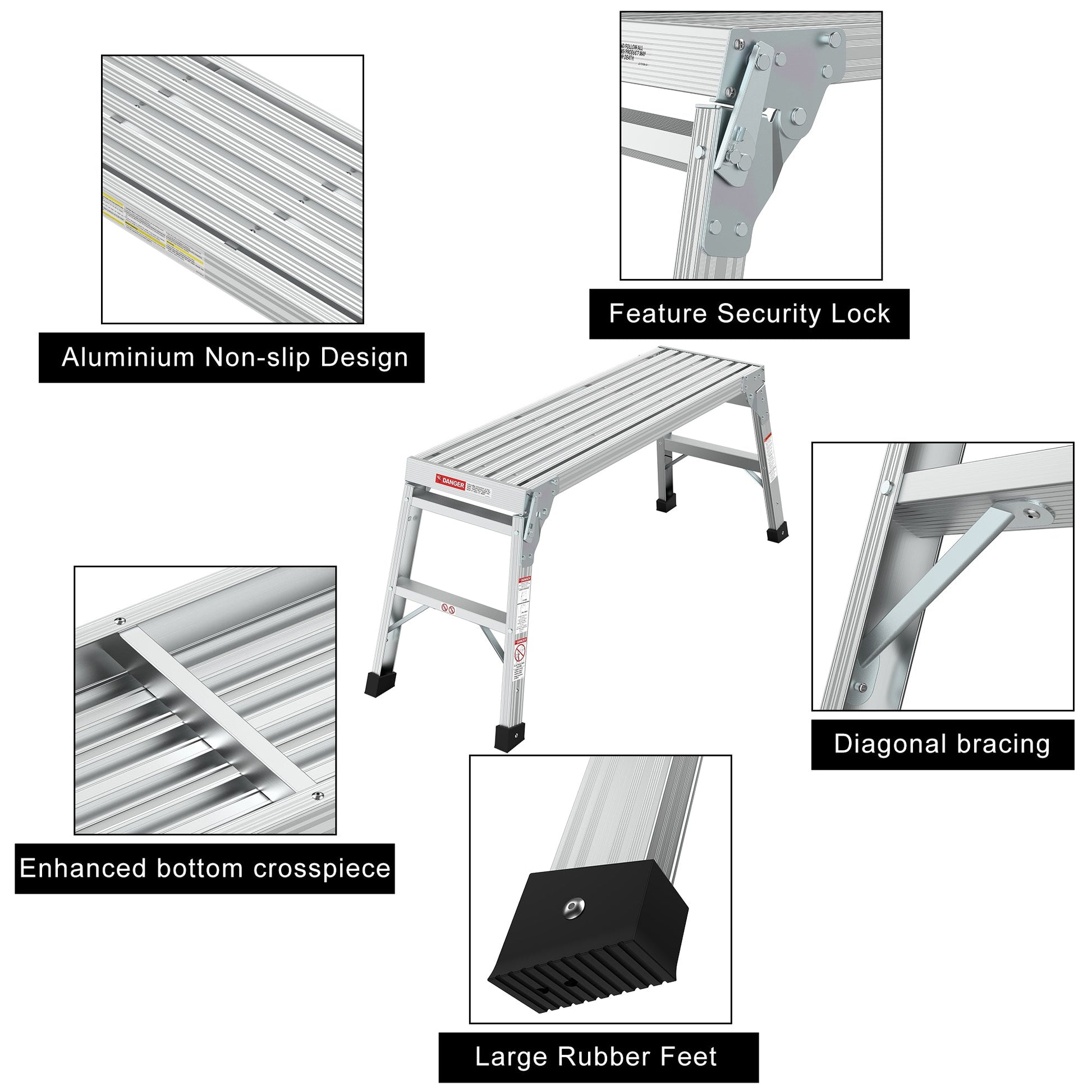 Work Platform Aluminum Portable Bench Folding Ladder ANSI Capacity 225 LBS 40" - Korvel
