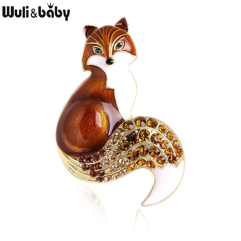 Wuli&baby Rhinestone Enamel Fox Brooches For Women Animal Party Causal Brooch Pins Gifts - Korvel