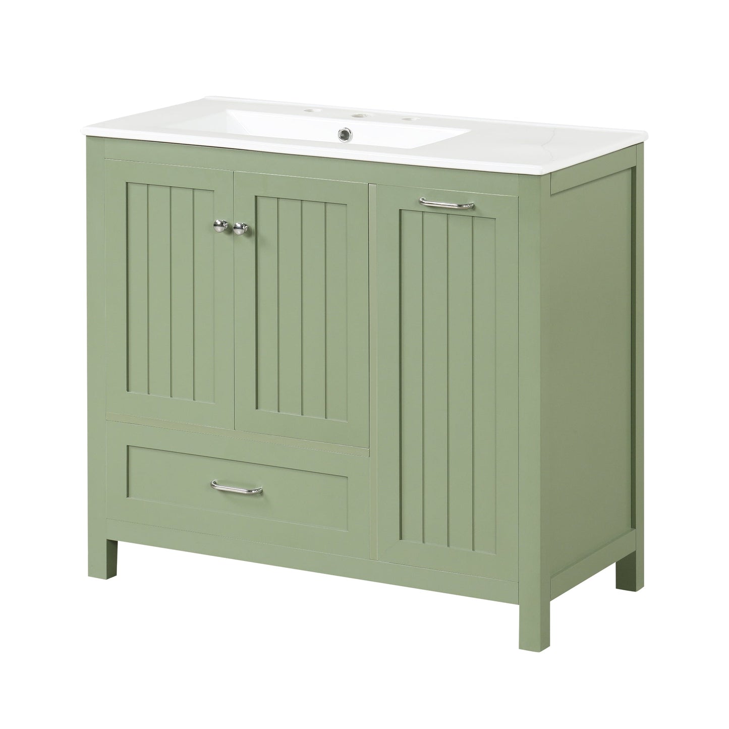 Meuble de salle de bain vert de 36" avec évier et rangement