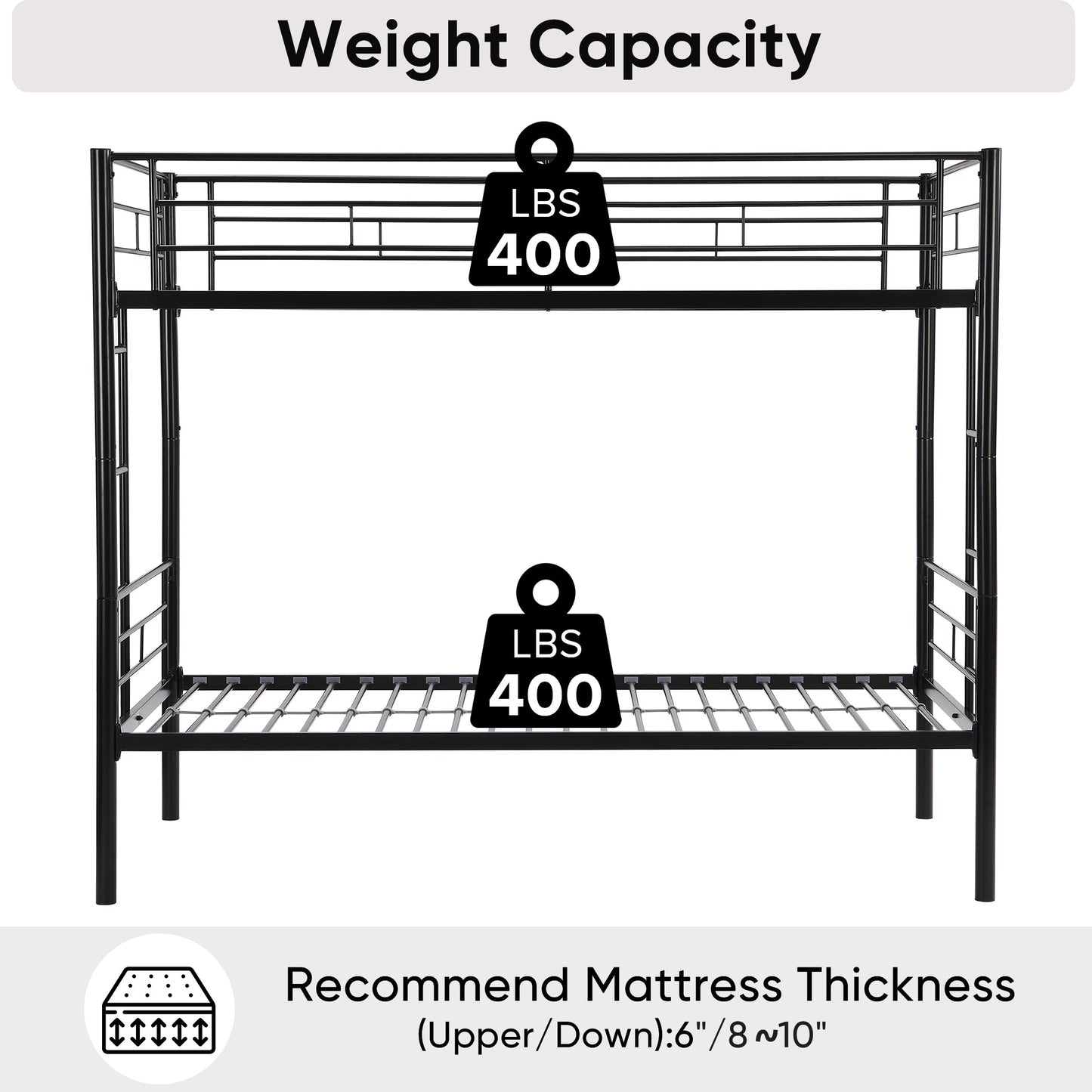Premium Bunk Bed with Dual Ladders and Guardrail - Black