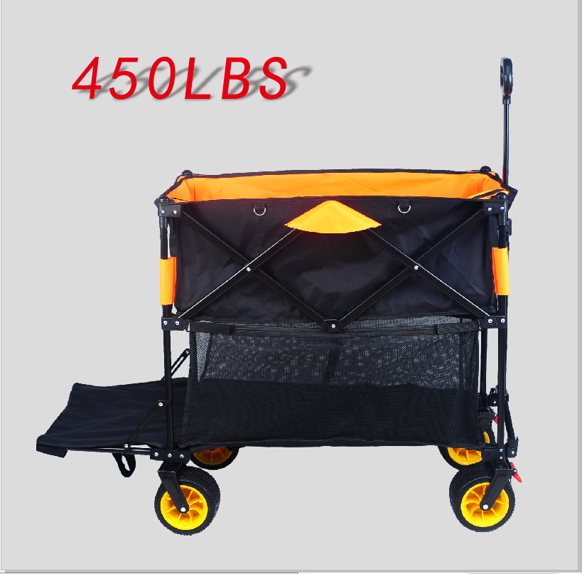 Big large capacity Folding cart Extra Long Extender Wagon Cart Folding Wagon Garden Shopping Beach Cart (black +orange) - Korvel