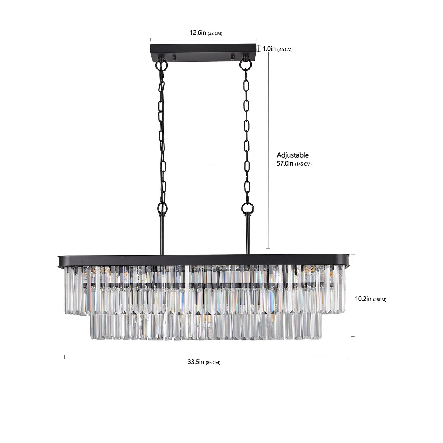 Chandeliers,Rectangular Crystal Chandelier Adjustable,E12 Modern Industrial Crystal Lights (Bulb Not Included) - Korvel