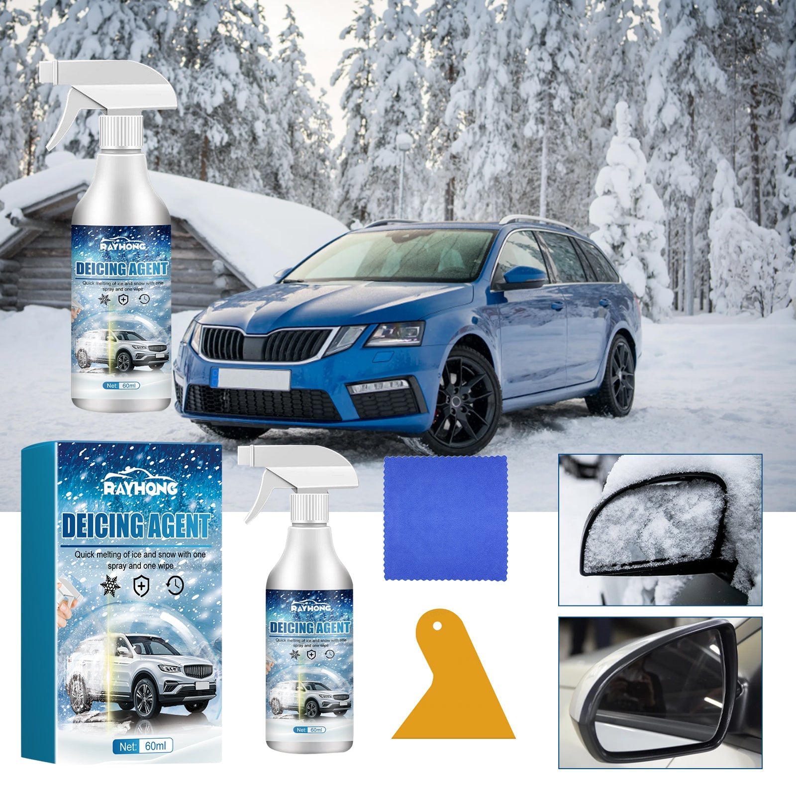 Deicing Agent, Winter Car Glass Fast Melting Snow Remover Front Windshield Snow Repellent - Korvel